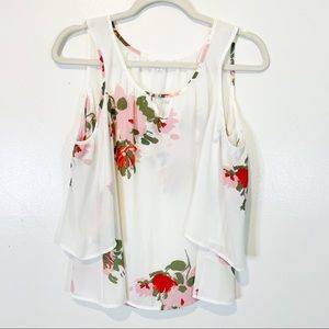 ☀️ Candies | cold shoulder white floral blouse